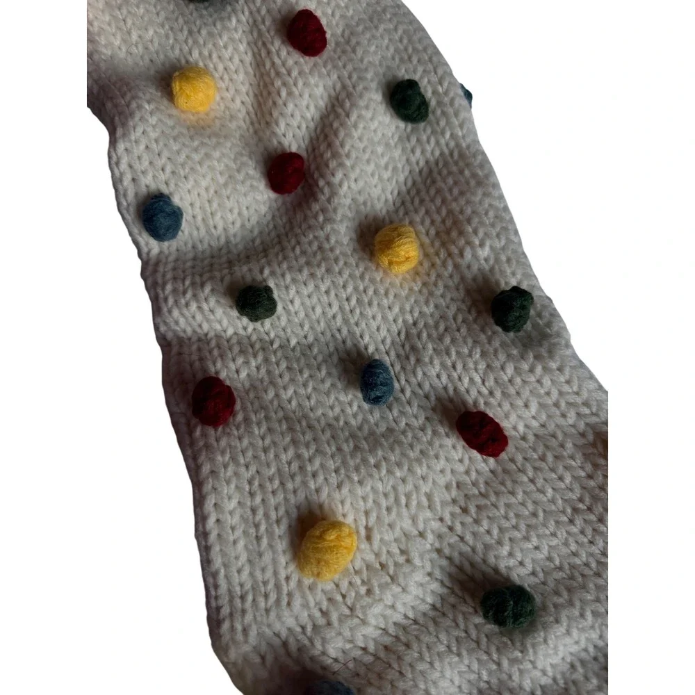Rachel Zoe Christmas Stocking Unisex OS Cream Multi Pom Pom Excellent Knit Boho